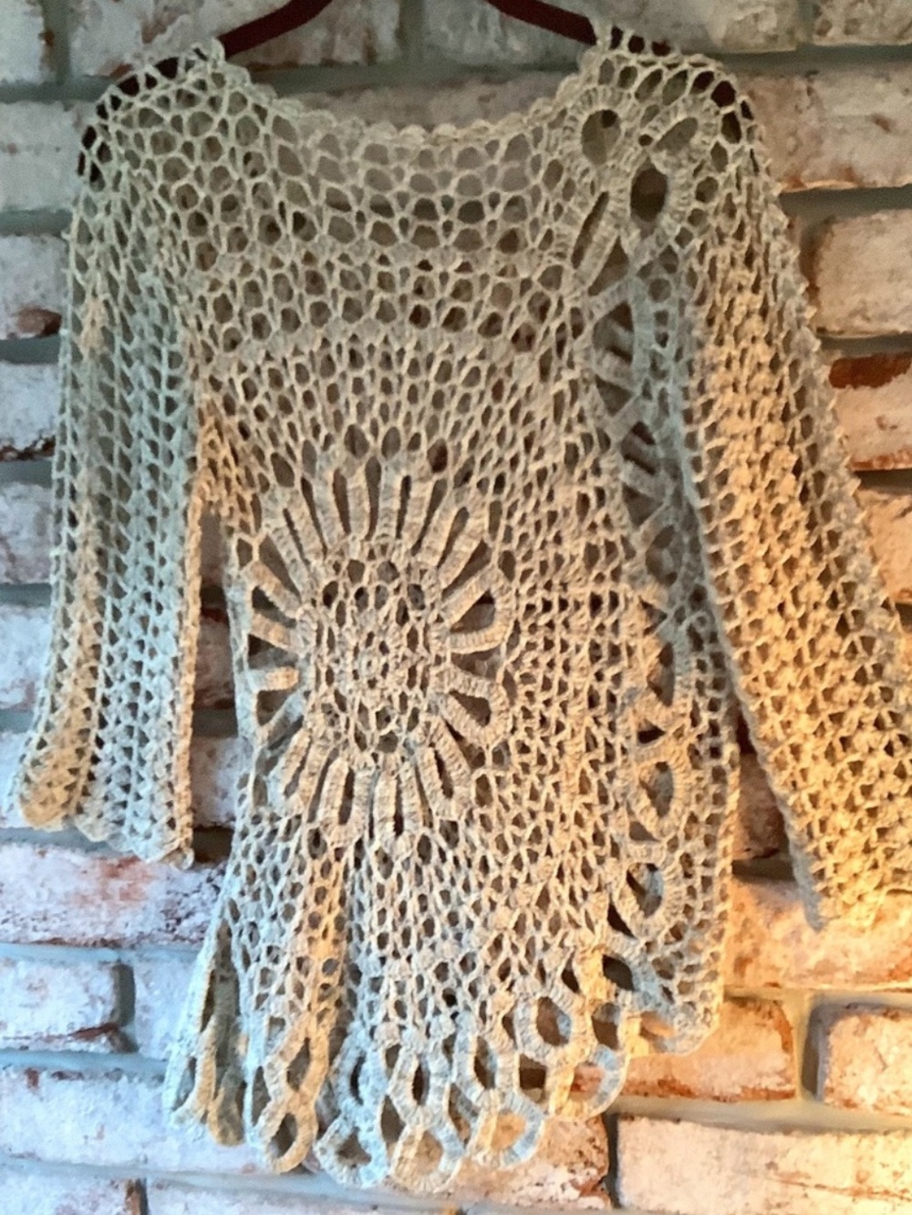 Tempo Paris Cream Open-Knit Off-the-Shoulder Crochet Sweater